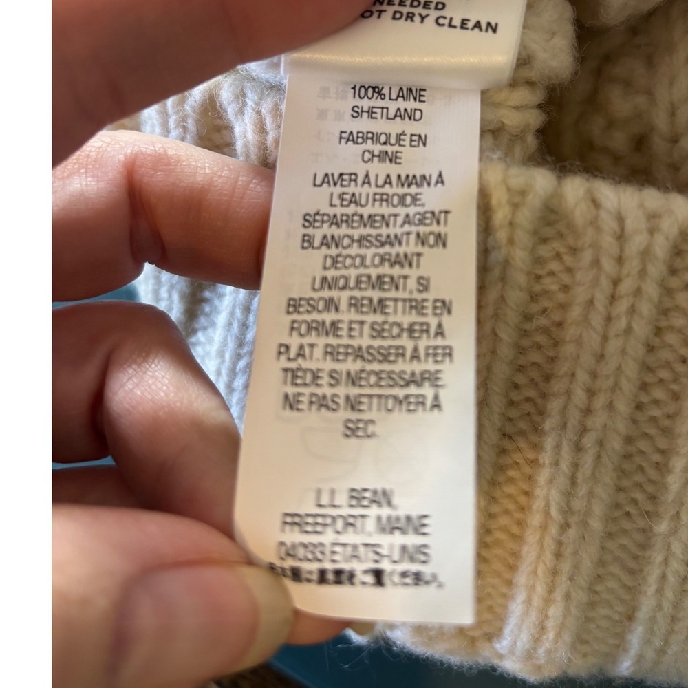 LL Bean Women Ivory Cable Knit Wool Scoop Neck Sweater with Pockets Cream Size M - Picture 9 of 14